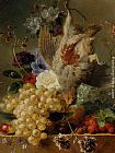 George Jacobus Johannes Van Grapes Strawberries Chestnuts an Apple and Spring Flowers painting
